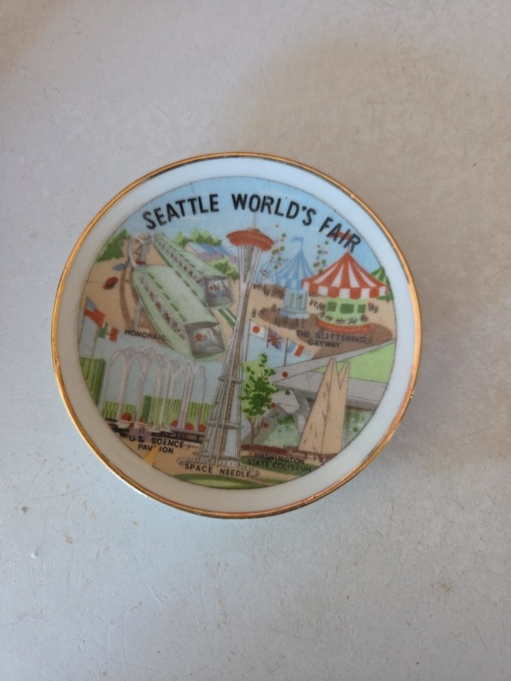 Seattle World's Fair Decorative Trinket Dish with Gold Rim